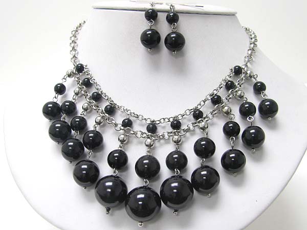 Gradual multi row triple pearl ball dangle necklace erring set