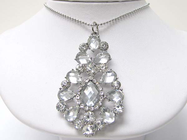 Large facet glass and crystal deco pendant necklace