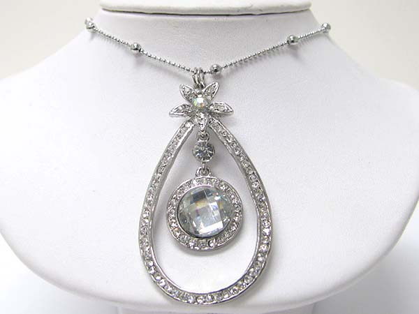 Large facet glass and crystal deco pendant necklace