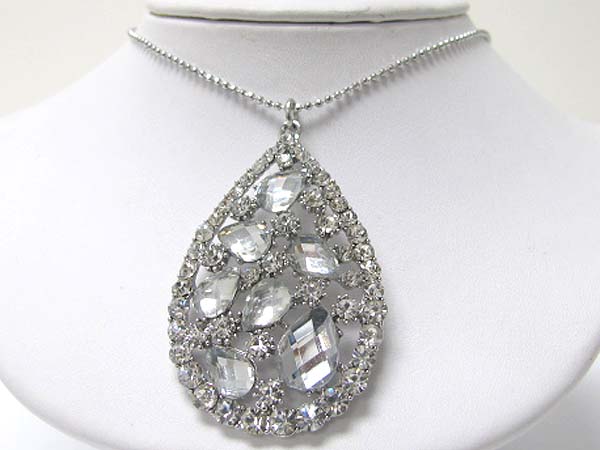 Large facet glass and crystal deco pendant necklace