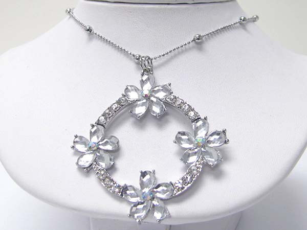 Large facet glass flower and crystal deco pendant necklace