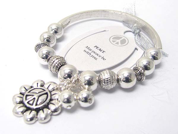 Peace theme charm dangle metal ball stretch bracelet