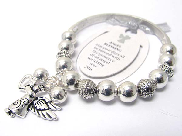 Angel theme charm dangle metal ball stretch bracelet