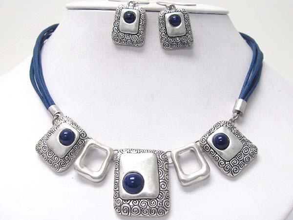 Textured metal link multi cord necklace earring set