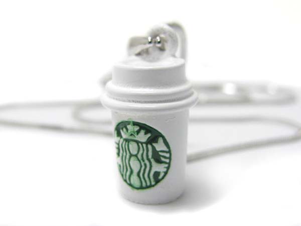 Made in korea whitegold plating epoxy coffee cup pendant necklace