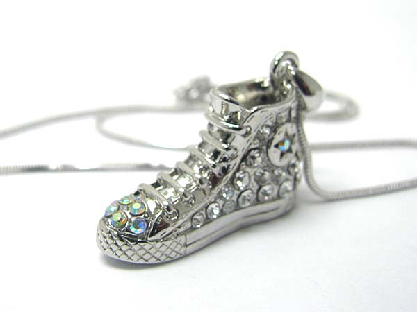 Made in korea whitegold plating crystal stud shoe pendant necklace