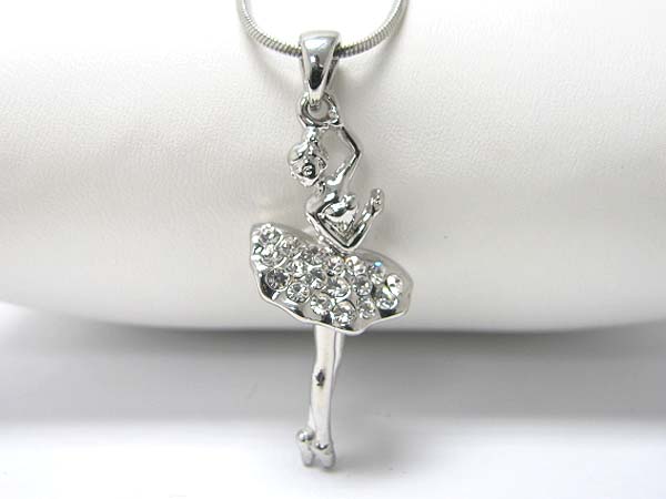 Made in korea whitegold plating crystal stud ballerina pendant necklace