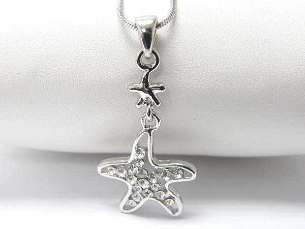 Made in korea whitegold plating crystal stud starfish pendant necklace