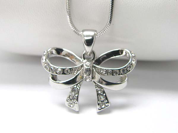 Made in korea whitegold plating crystal stud ribbon pendant necklace