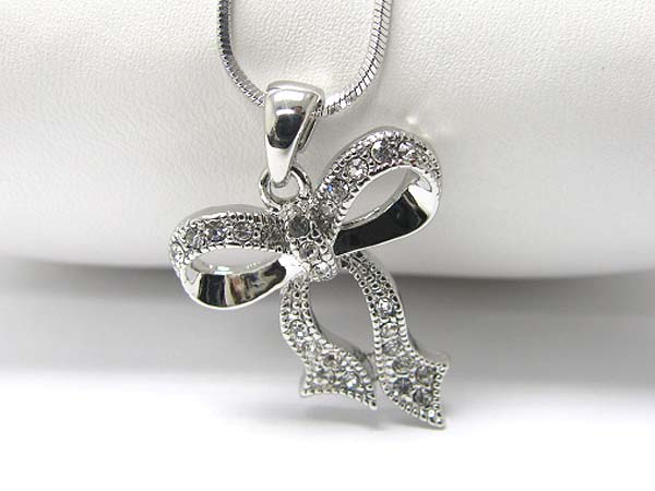 Made in korea whitegold plating crystal stud ribbon pendant necklace