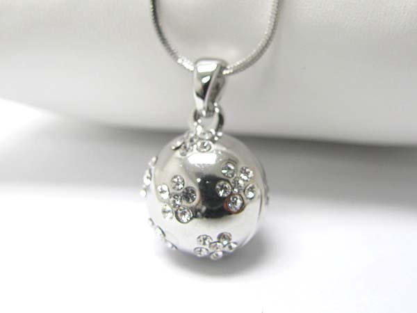 Made in korea whitegold plating crystal stud round ball pendant necklace