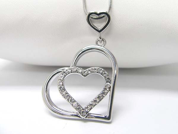 Made in korea whitegold plating crystal stud heart in heart pendant necklace