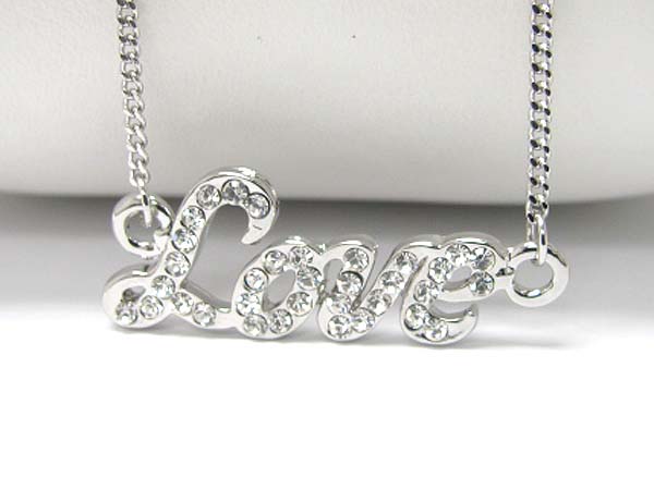 Made in korea whitegold plating crystal stud love pendant necklace