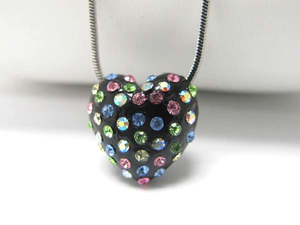 Made in korea whitegold plating crystal stud enameled metal heart pendant necklace