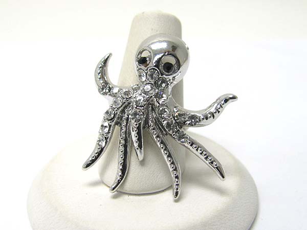 Made in korea whitegold plating crystal stud octopus adjustable size ring