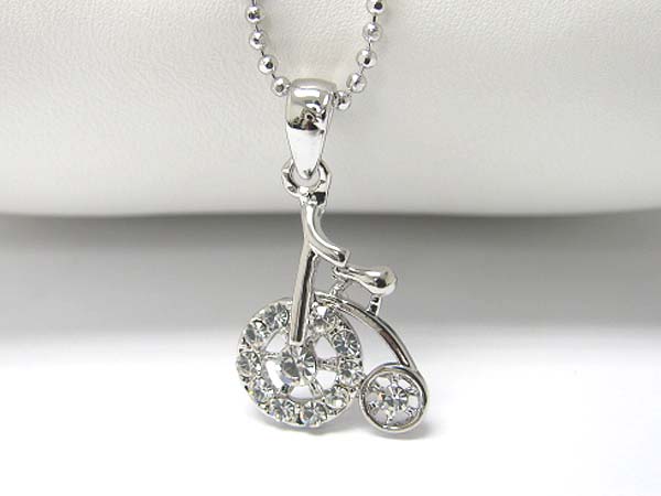 Made in korea whitegold plating crystal stud small bicycle pendant necklace