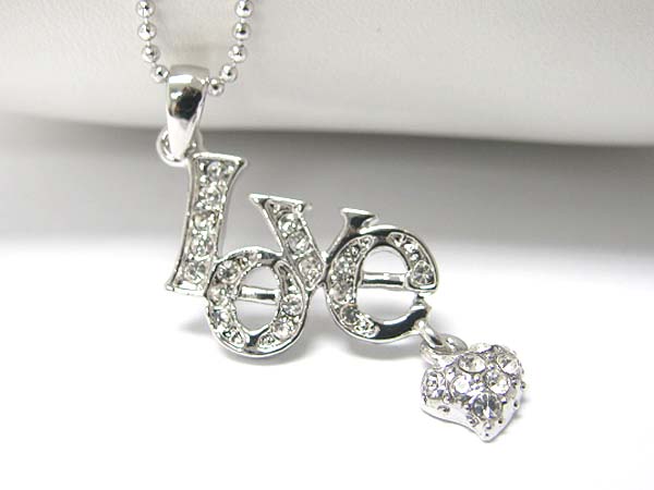 Made in korea whitegold plating crystal stud love pendant necklace