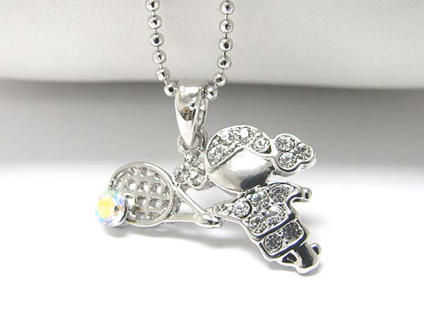 Made in korea whitegold plating crystal stud tennis girl pendant necklace