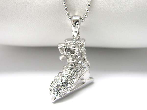 Made in korea whitegold plating crystal stud skating shoe pendant necklace