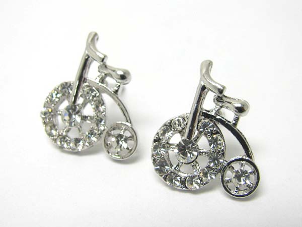 Made in korea whitegold plating crystal stud small bicycle earring