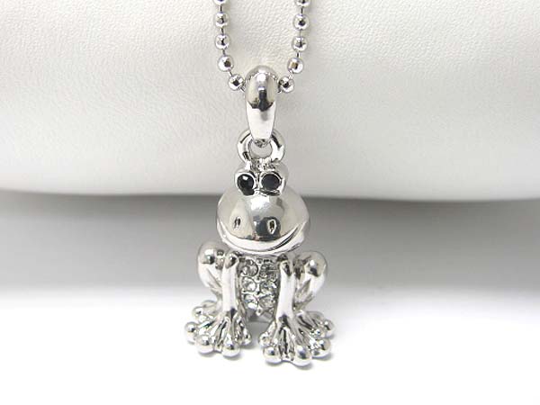 Made in korea whitegold plating crystal stud frog pendant necklace