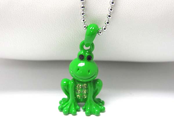 Made in korea whitegold plating crystal stud frog pendant necklace