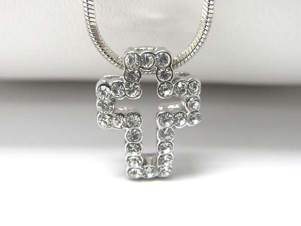 Made in korea whitegold plating crystal stud cross pendant necklace