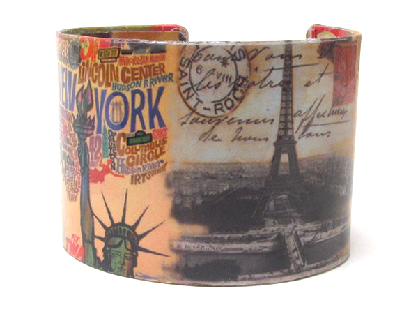 Fashion cities travel theme metal art cuff bangle bracelet