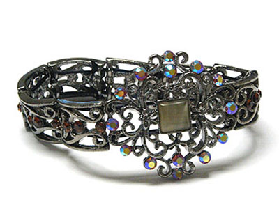 Filegree metal and crystal stretch bracelet