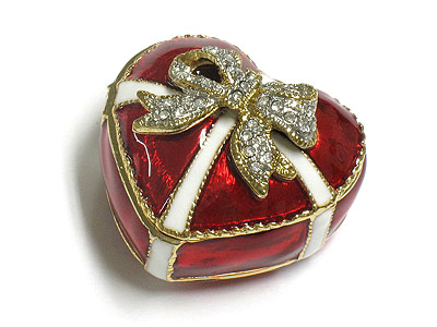 Red heart and crystal ribbon jewel box