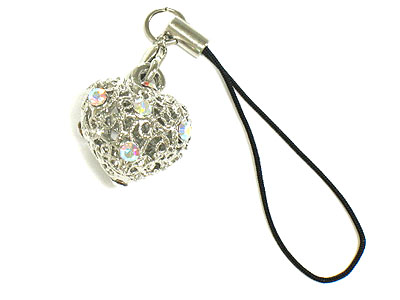 Crystal puff heart cellphone charm