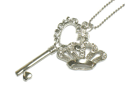 Crystal key and crown necklace