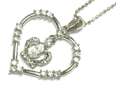 Crystal heart and dangling crown necklace