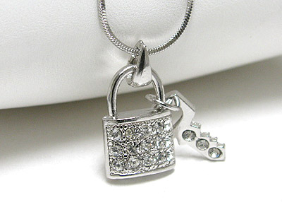 Made in korea whitegold plating crystal lock and key necklace