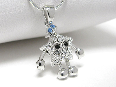 Made in korea whitegold plating crystal star man pendant necklace