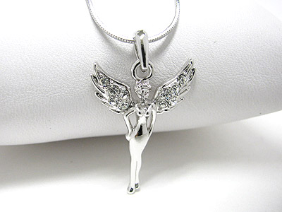 Made in korea whitegold plating crystal angel pendant necklace