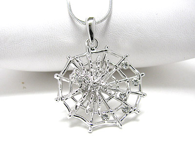 Made in korea whitegold plating crystal spider web pendant necklace