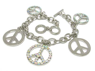 Multi crystal peace charm toggle bracelet