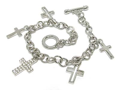 Multi crystal cross charm bracelet