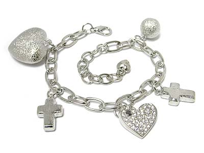 Crystal heart and cross bracelet