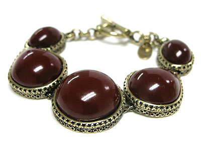 Round ceramic marble stone metal casting bracelet