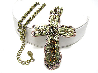 Crystal stud artstic metal cross pendant necklace