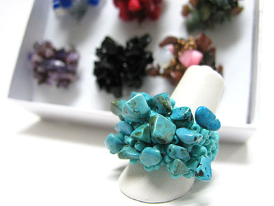 Sell dy dozen - color mixed natural chip stone cluster fashion ring 12 pc set mens jewelry