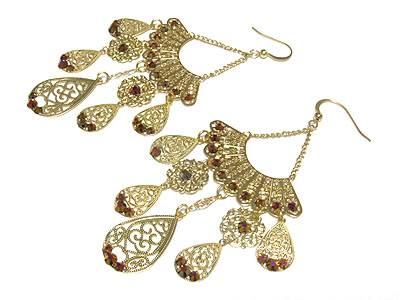 Metal filigree cascade drop earring