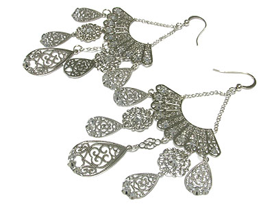 Metal filigree cascade drop earring