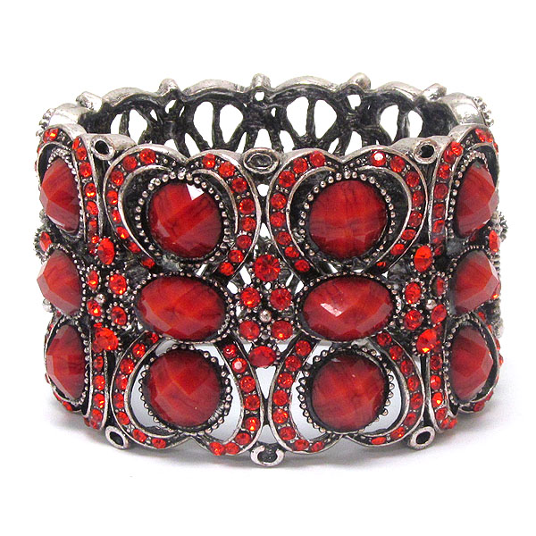 Multi crystal and resin deco open bangle vintage bracelet