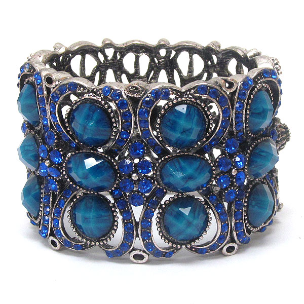 Multi crystal and resin deco open bangle vintage bracelet