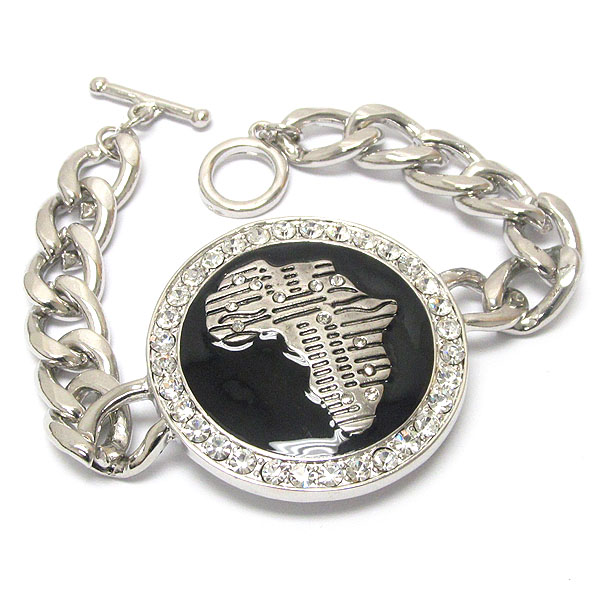 Crystal round african map thick metal chain bracelet