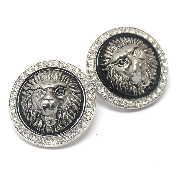 Crystal round lion head earring