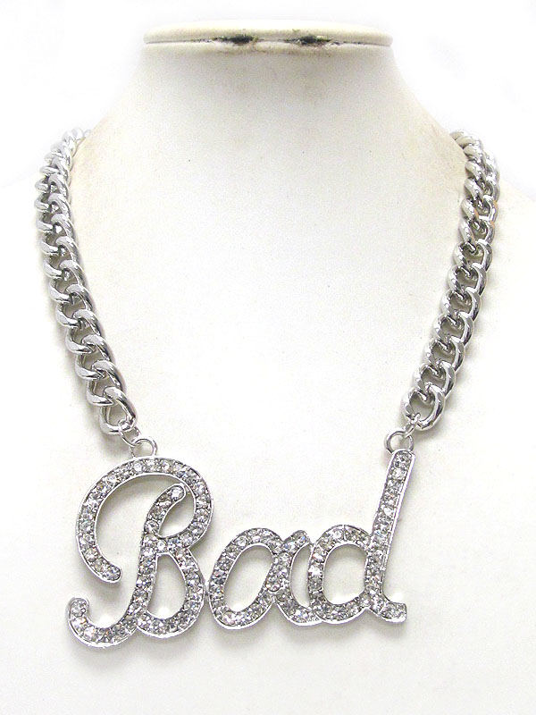 Crystal bad thick metal chain necklace